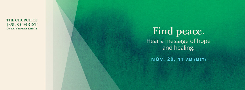 A Facebook banner that reads: Find peace. Hear a message of hope and healing.